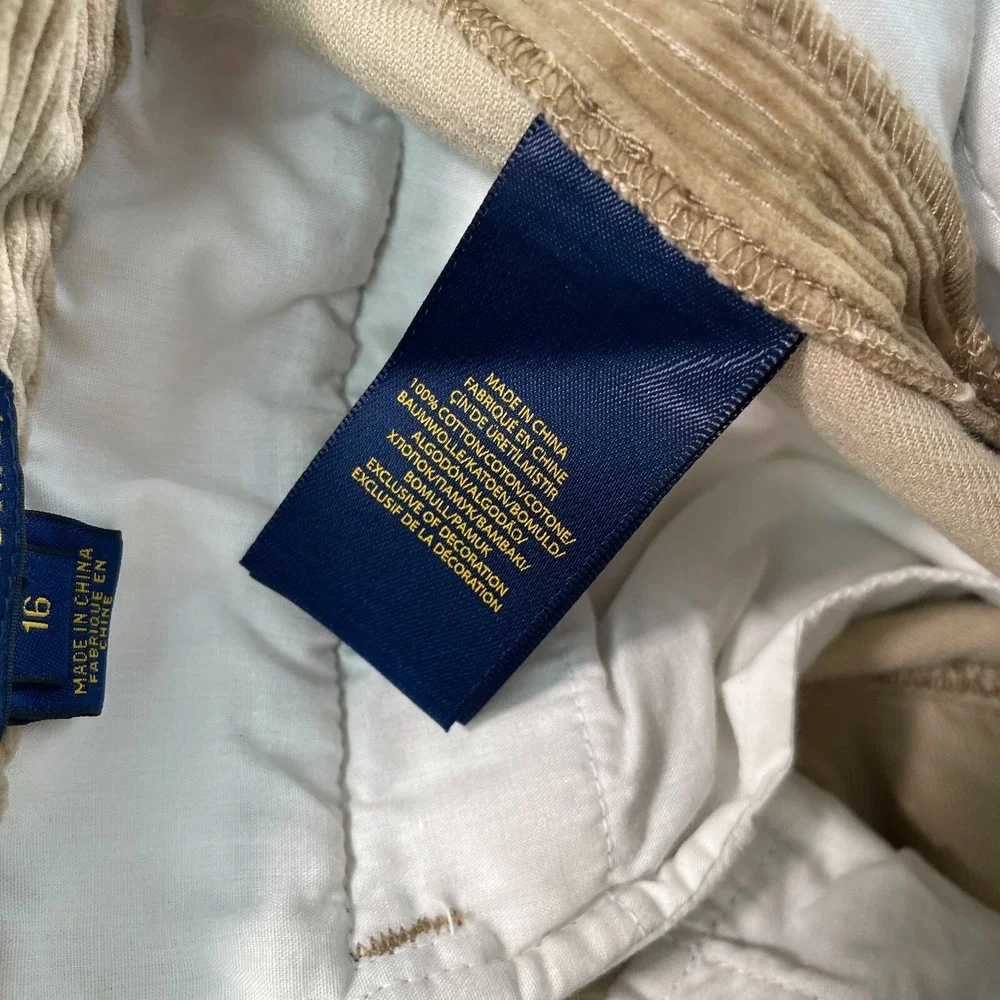 Polo Ralph Lauren Cord‎ Corduroy Pants Trousers Women 28x29 (Tag 16) Beige Pony